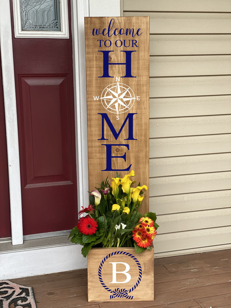 Welcome To Our Home Compass Porch Plank Planter