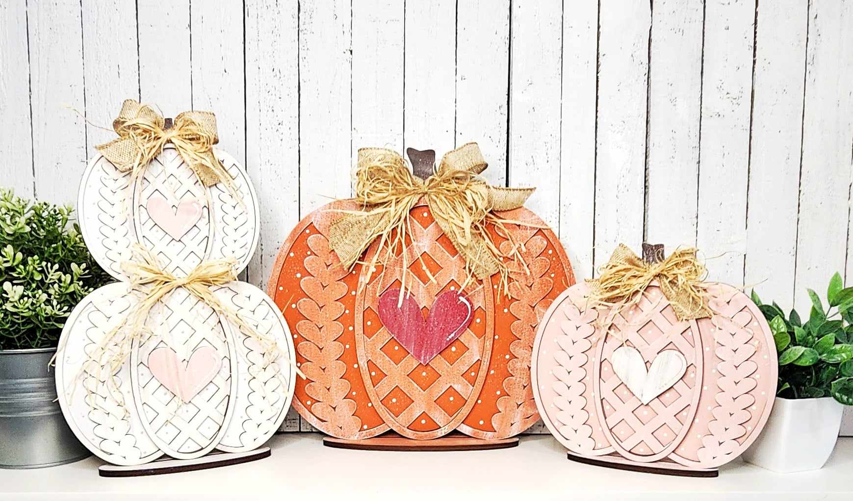 Heart Pattern Pumpkin Trio Tabletop