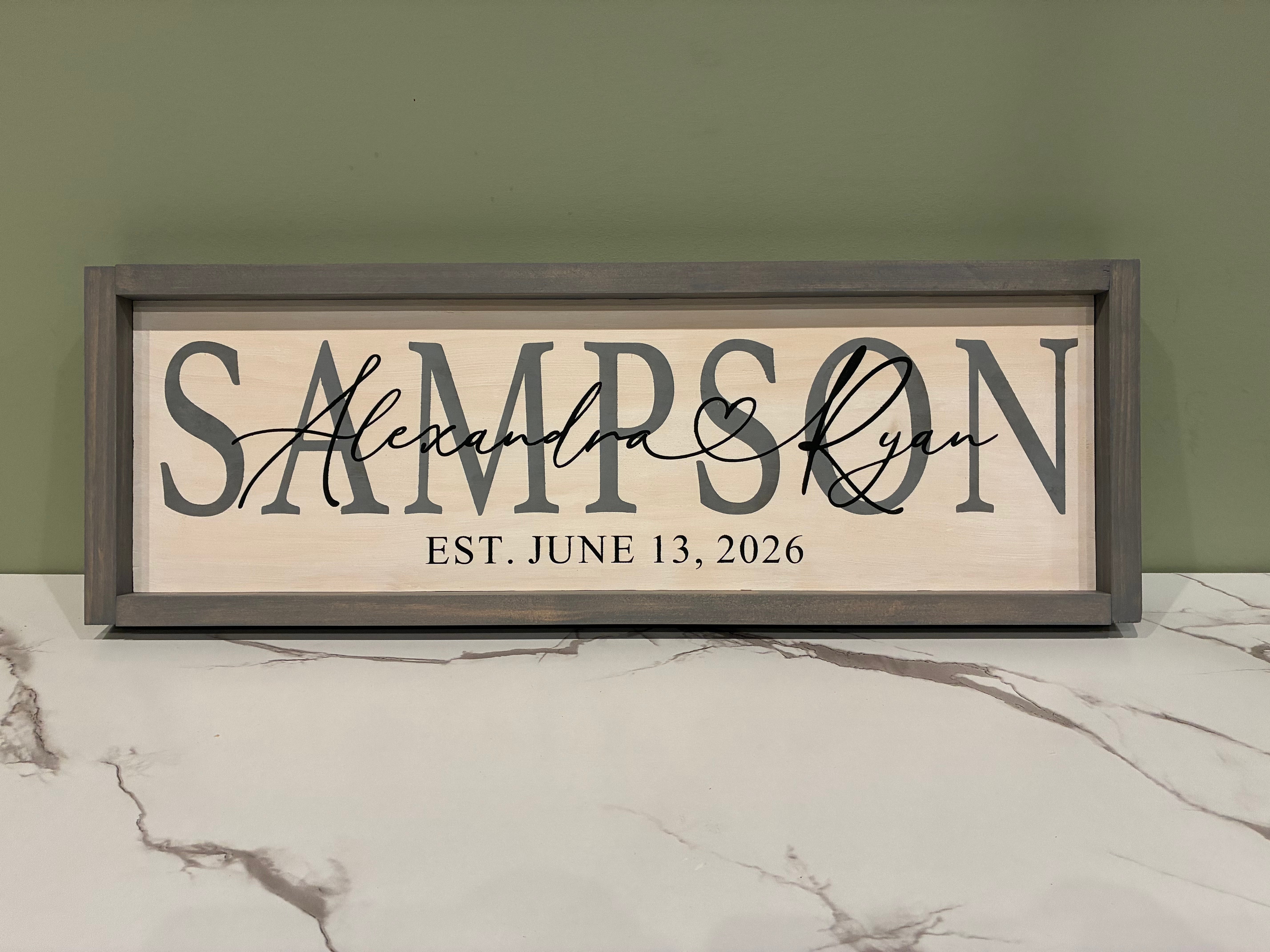 Family Name First Names Overlay Framed Sign
