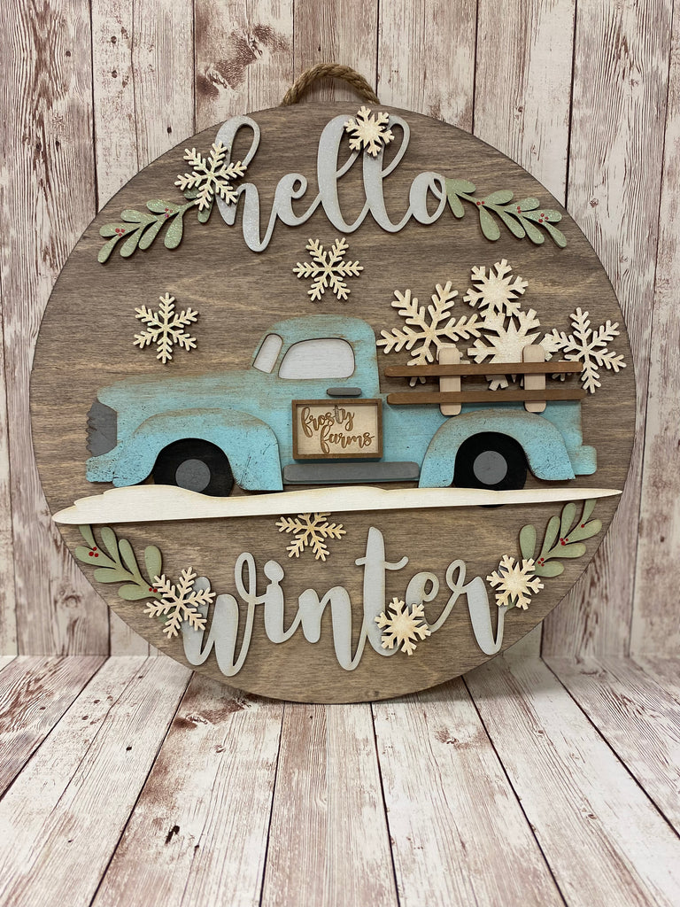 Hello Winter Truck 3D Doorhanger