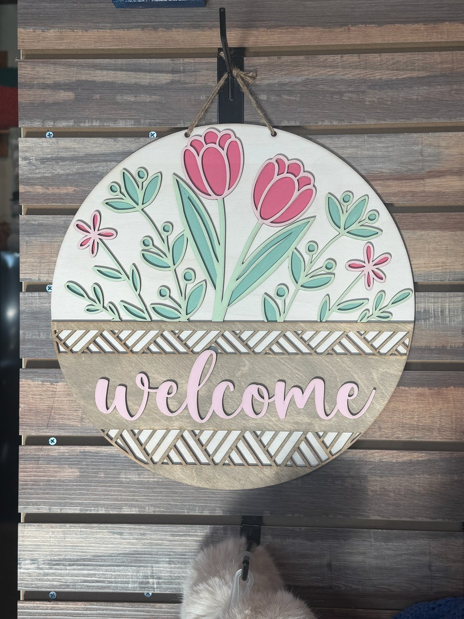 Welcome Tulip Herringbone 3D Doorhanger