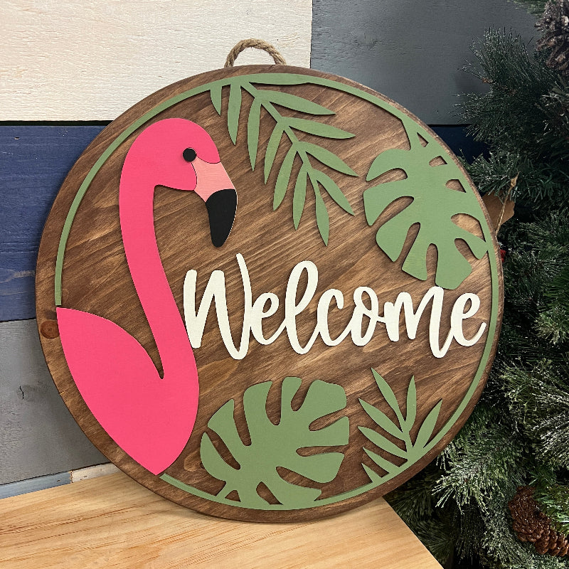 Welcome Flamingo 3D Doorhanger