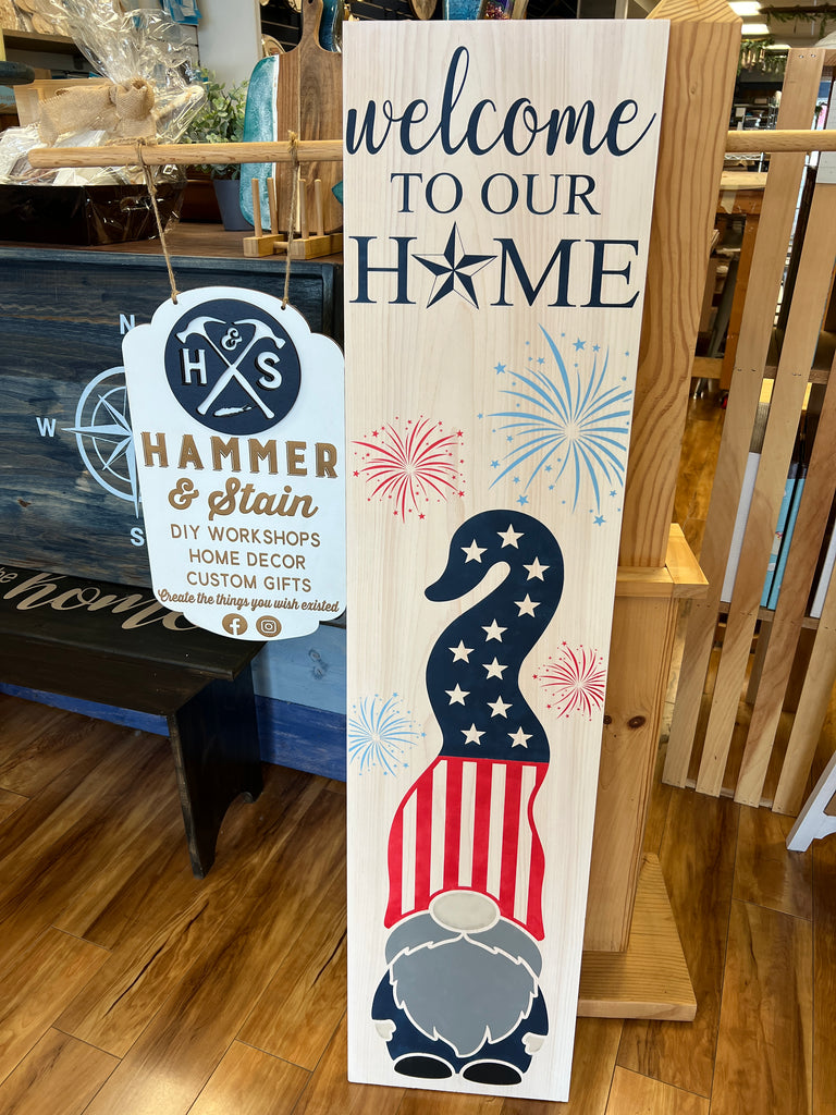 Welcome To Our Home Patriotic Gnome Porch Plank