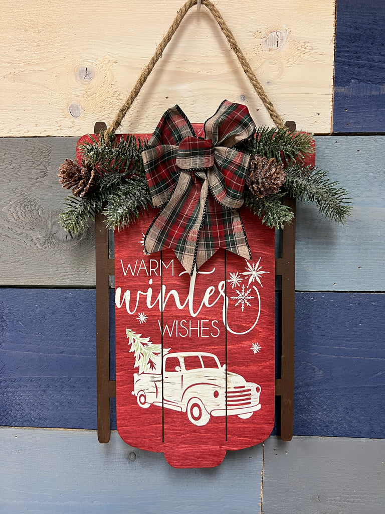 Warm Winter Wishes Sled Doorhanger