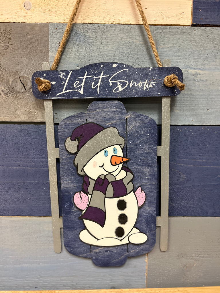 Let It Snow 3D Snowman Sled Doorhanger