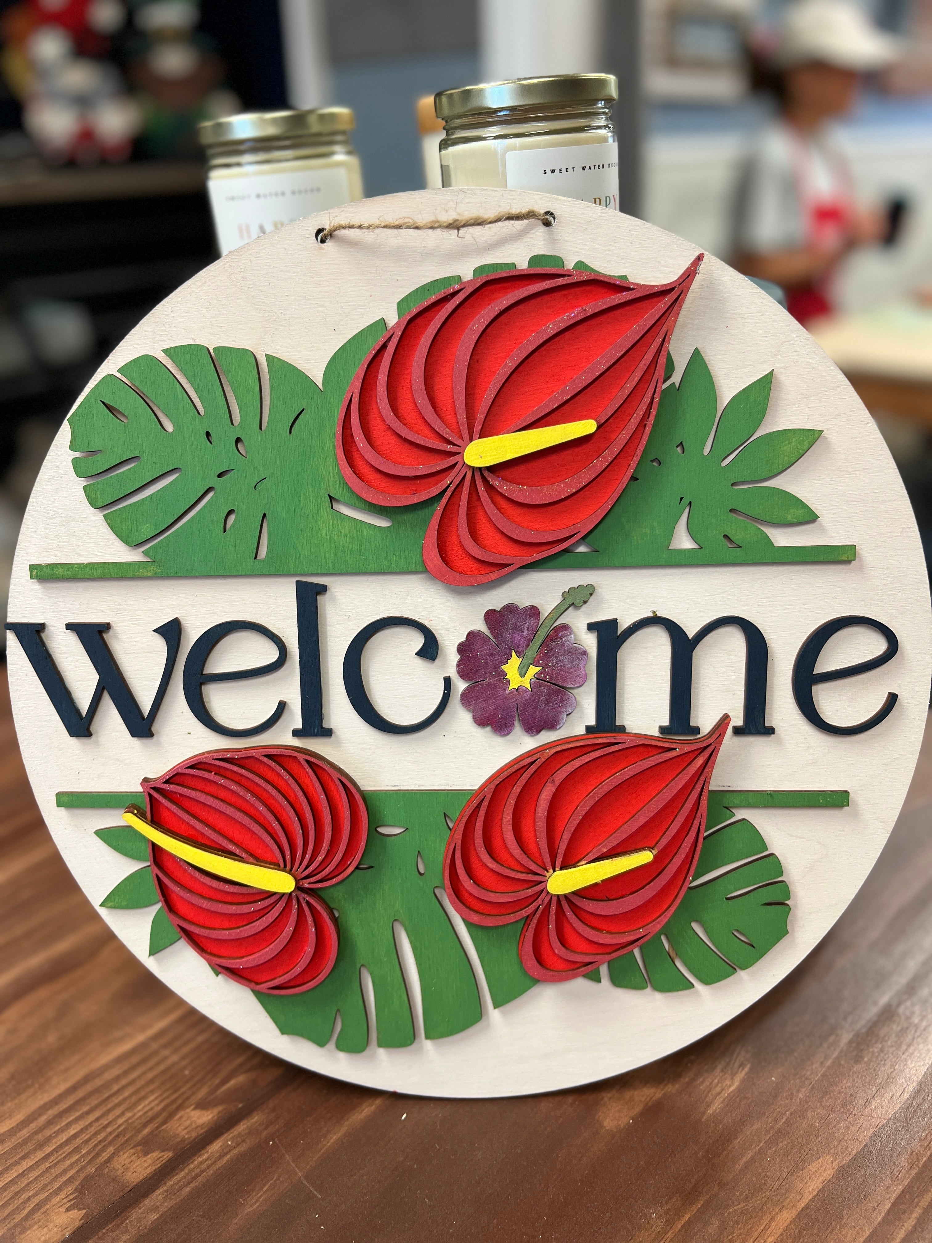 Welcome Palms Hibiscus 3D Doorhanger