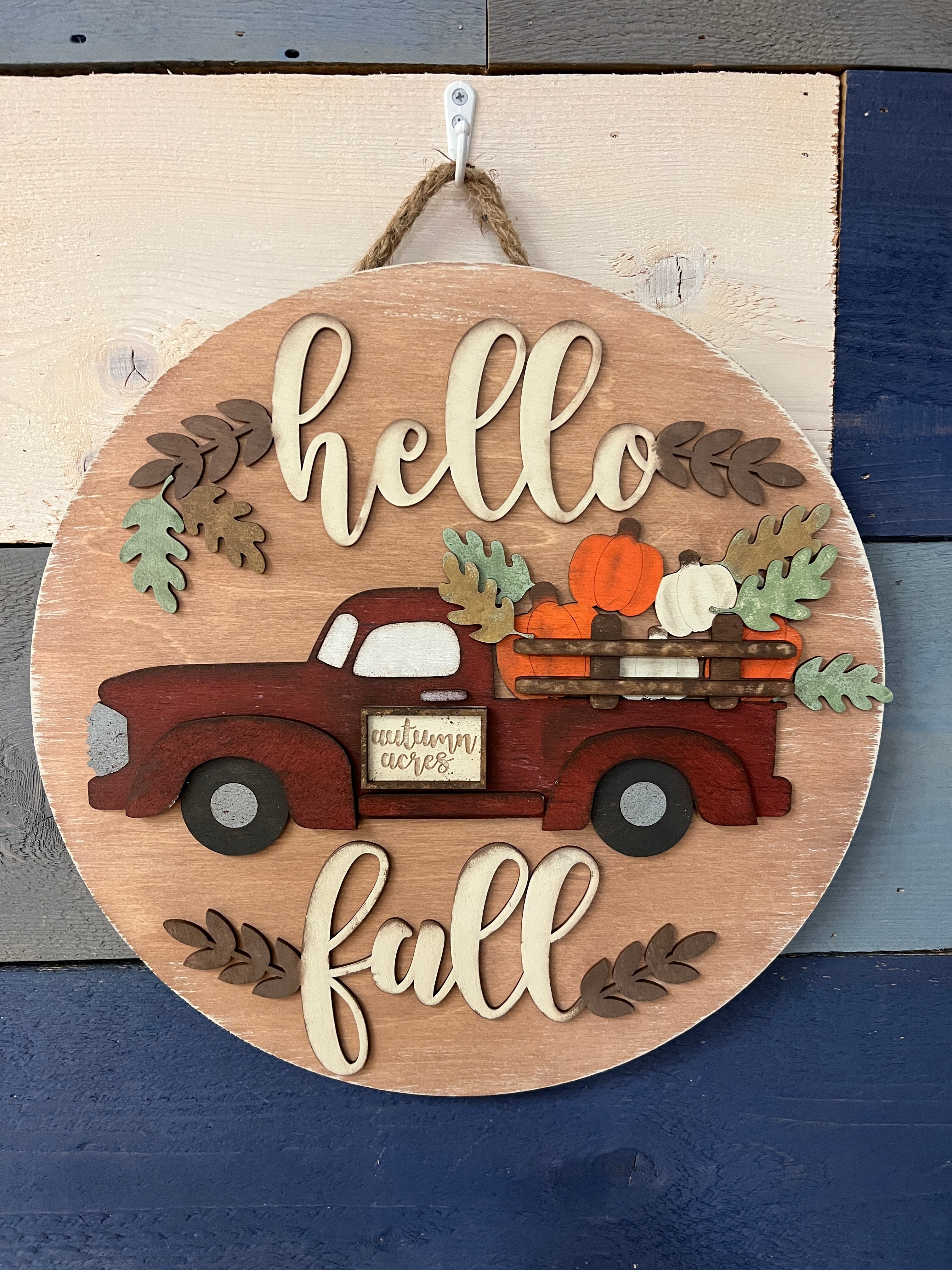 Hello Fall Truck 3D Doorhanger
