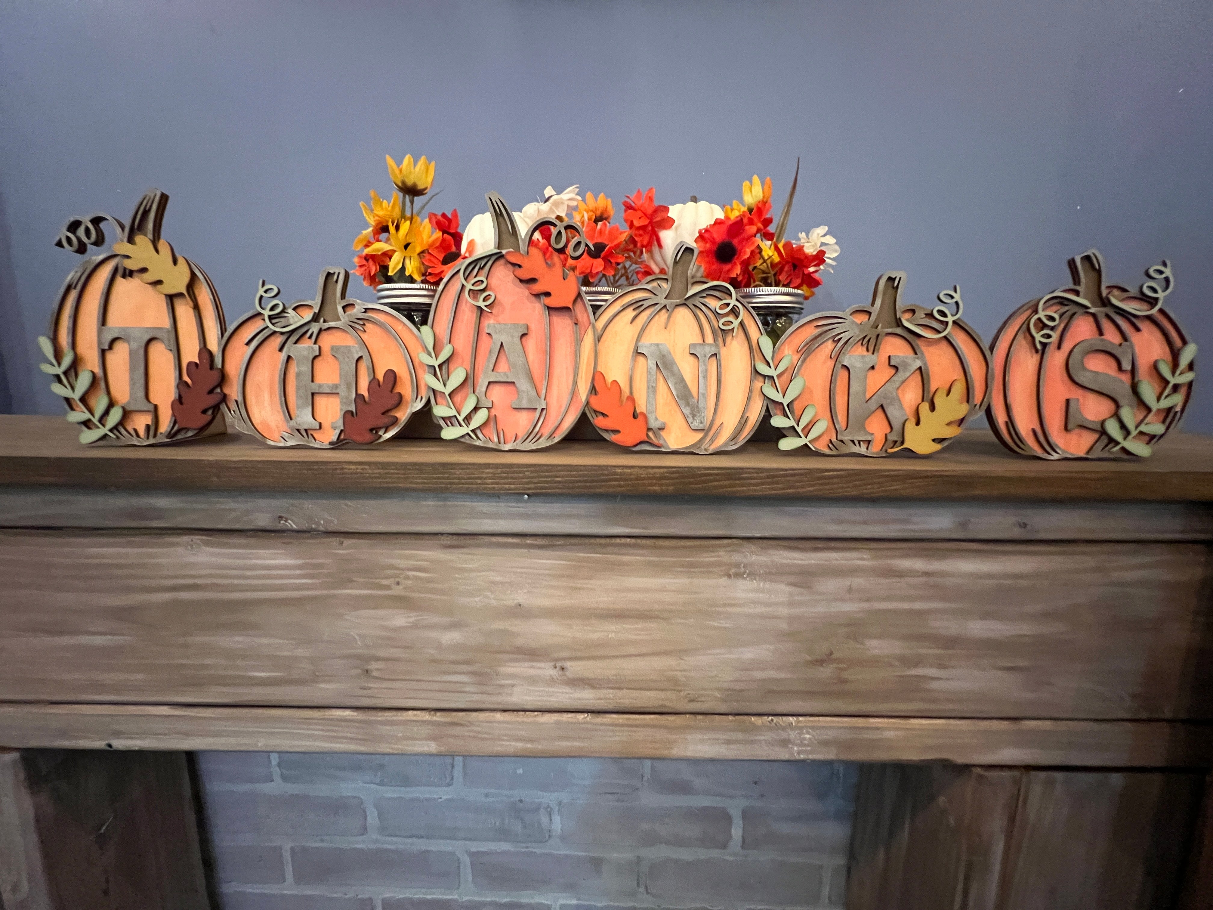 Pumpkin Thanks Mantle Decor