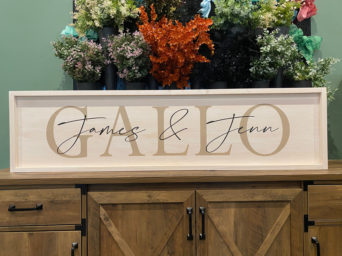 Couples Name Overlay Handwritten Font Framed Sign