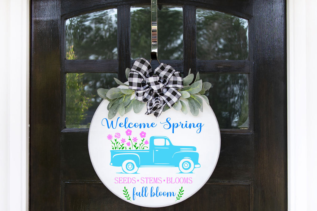 Welcome Spring Floral Truck Doorhanger