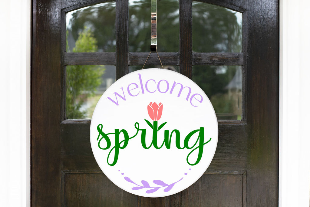 Welcome Spring Tulip Doorhanger