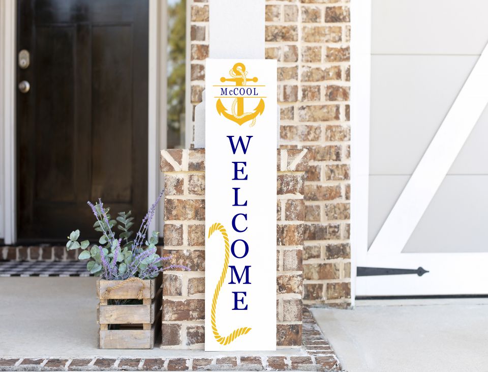 Welcome Split Anchor Porch Plank