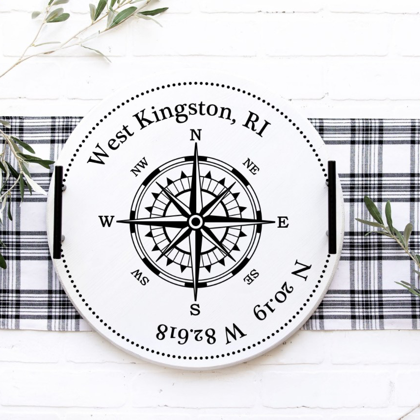 Compass w/Town Coordinates Round Tray
