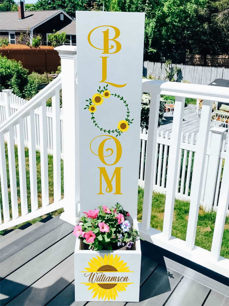 Bloom Sunflower w/Name Porch Plank Planter