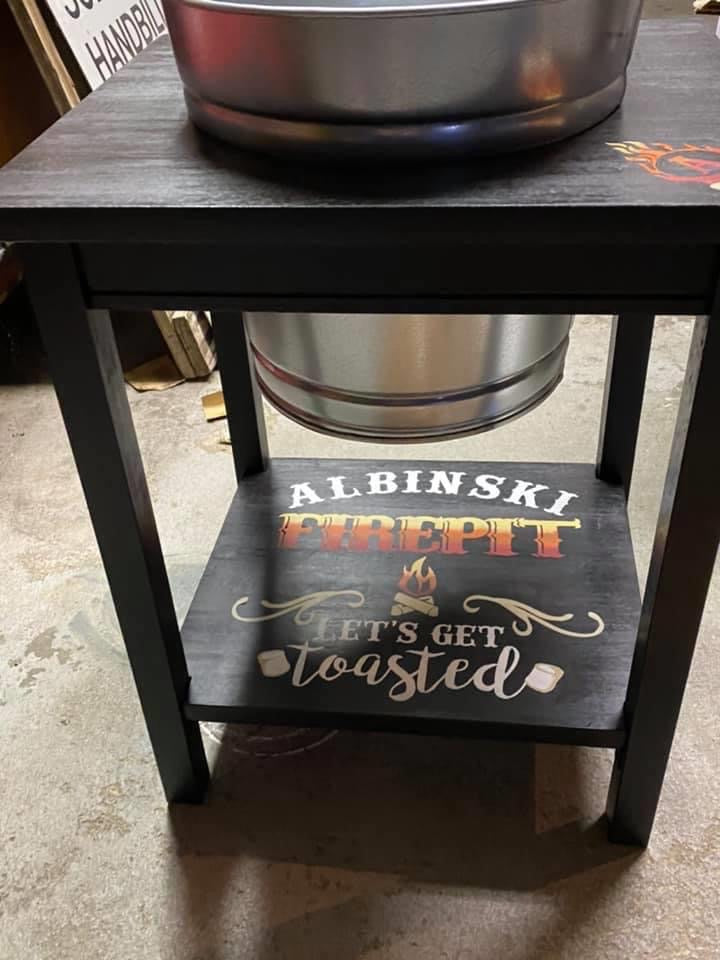 Family Name Firepit Beverage Bucket Table