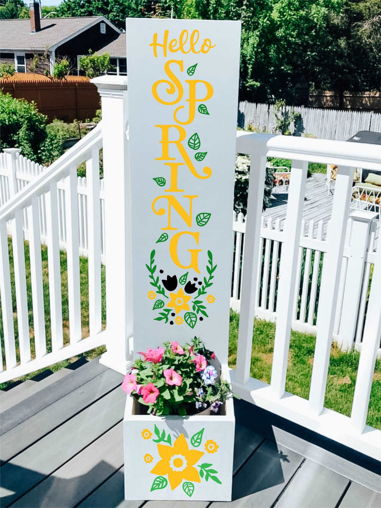 Hello Spring Flowers Porch Plank Planter