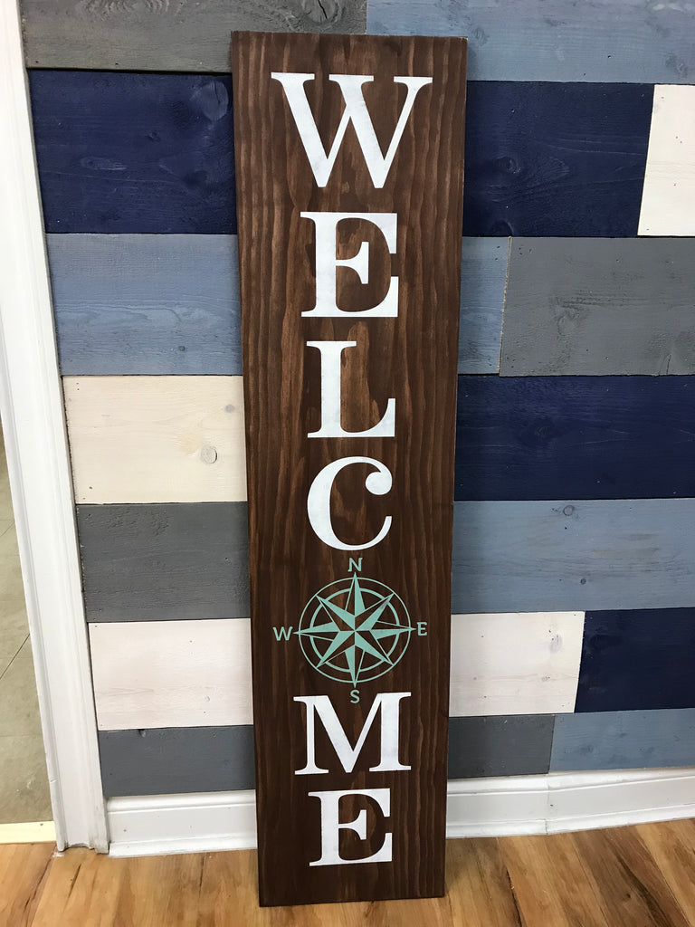 Welcome w/Compass Rose Porch Plank