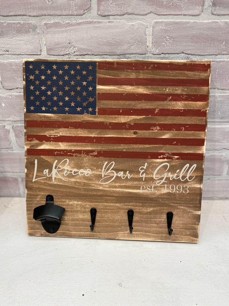 American Flag Family Name BBQ Pallet