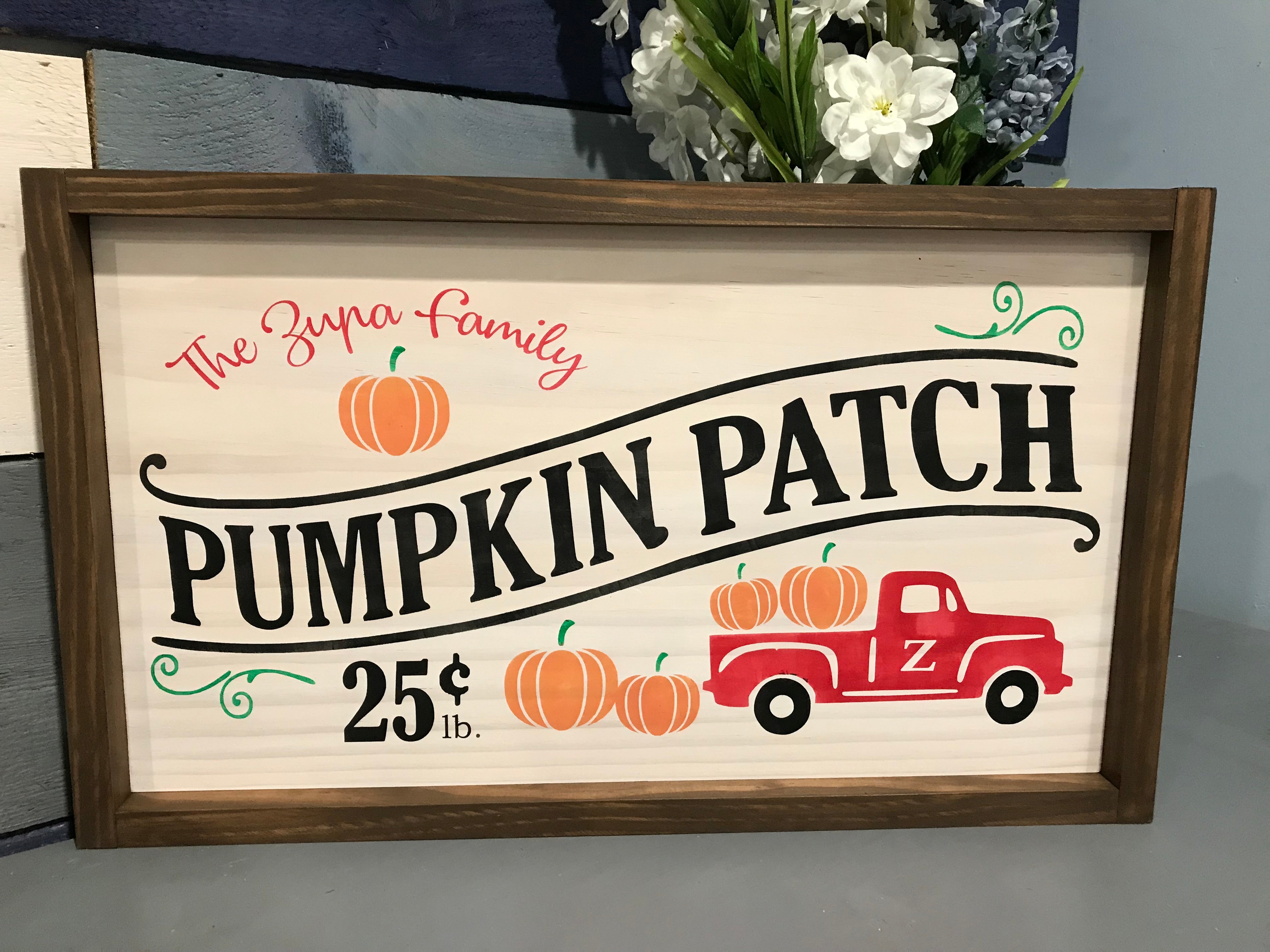 Family Name Pumpkin Patch Framed Sign