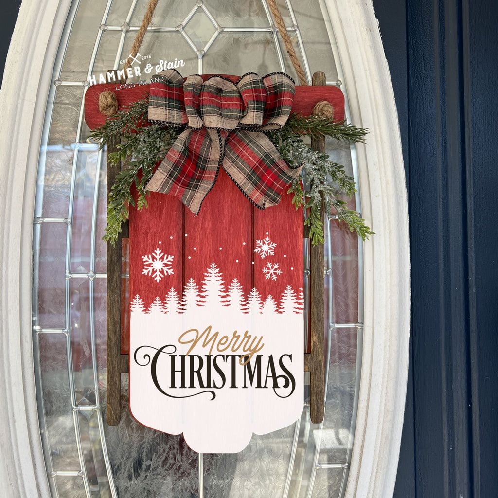 Merry Christmas Forest Sled Doorhanger