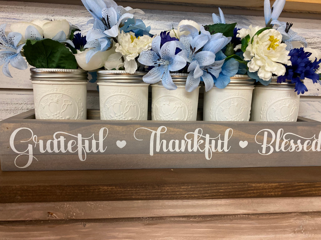 Grateful Thankful Blessed Farmhouse Box w/Jars
