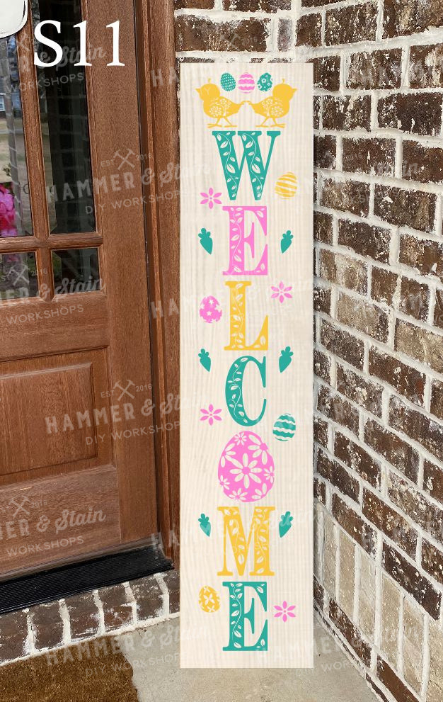 Welcome w/Leaves Easter Porch Plank