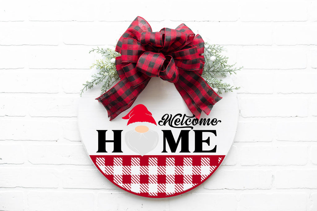 Welcome Home Plaid Gnome Doorhanger