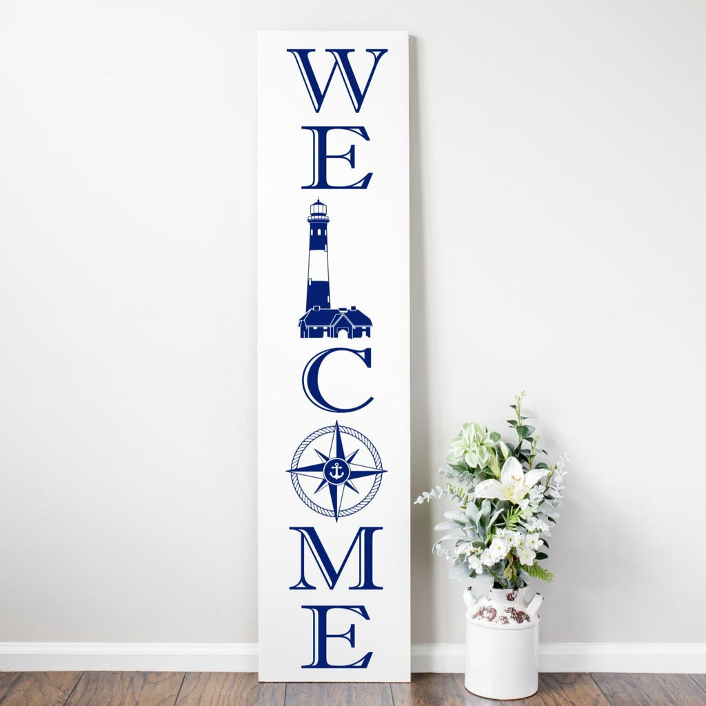 Welcome Lighthouse Compass Porch Plank