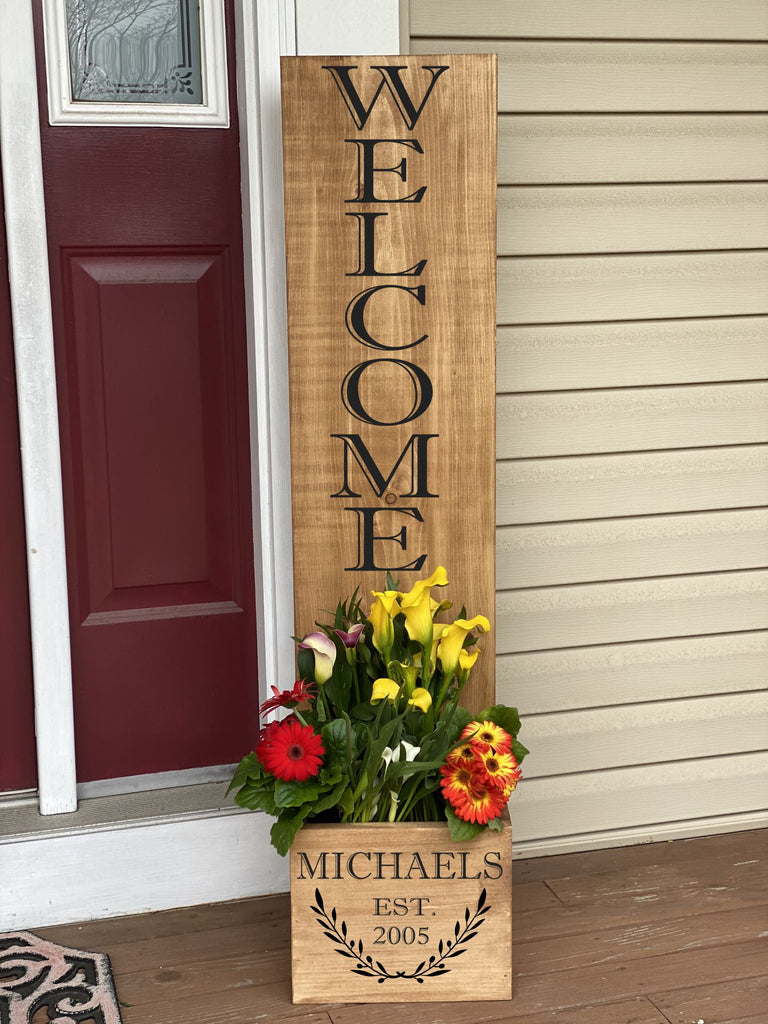 Welcome Family Name Porch Plank Planter