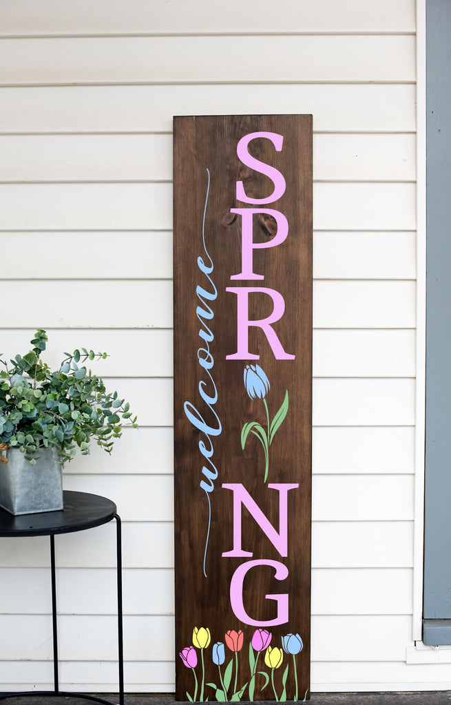 Welcome Spring Tulips Porch Plank