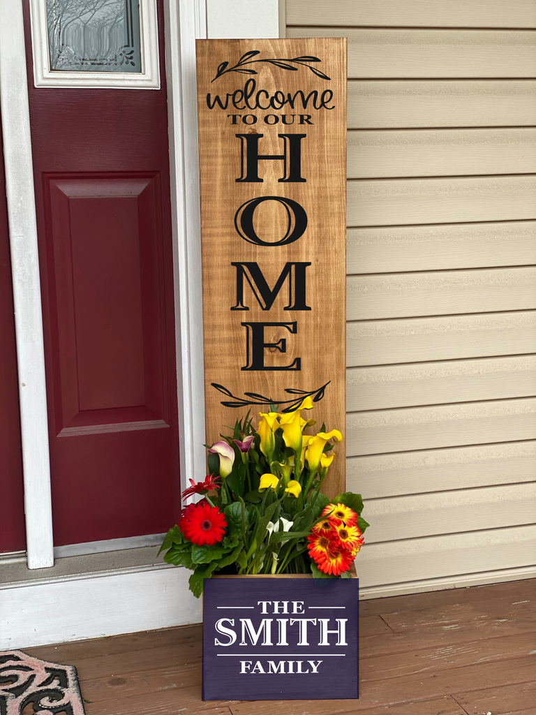 Welcome To Our Home Laurel Leaves Porch Plank Planter