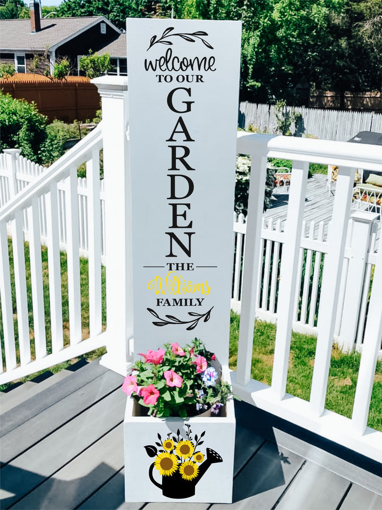 Welcome To Our Garden Sunflower Porch Plank Planter