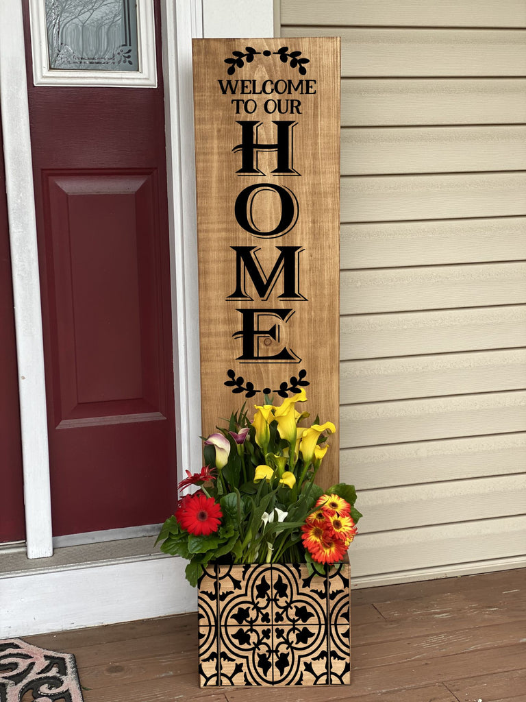 Welcome To Our Home Pattern Porch Plank Planter