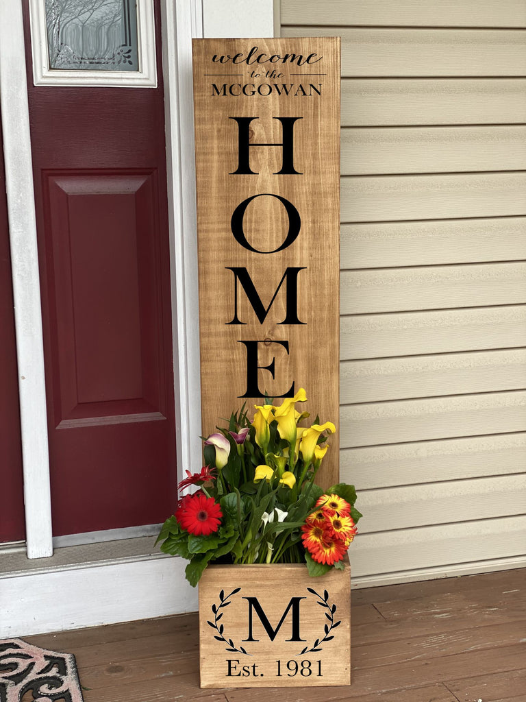 Welcome To Family Name Home Porch Plank Planter