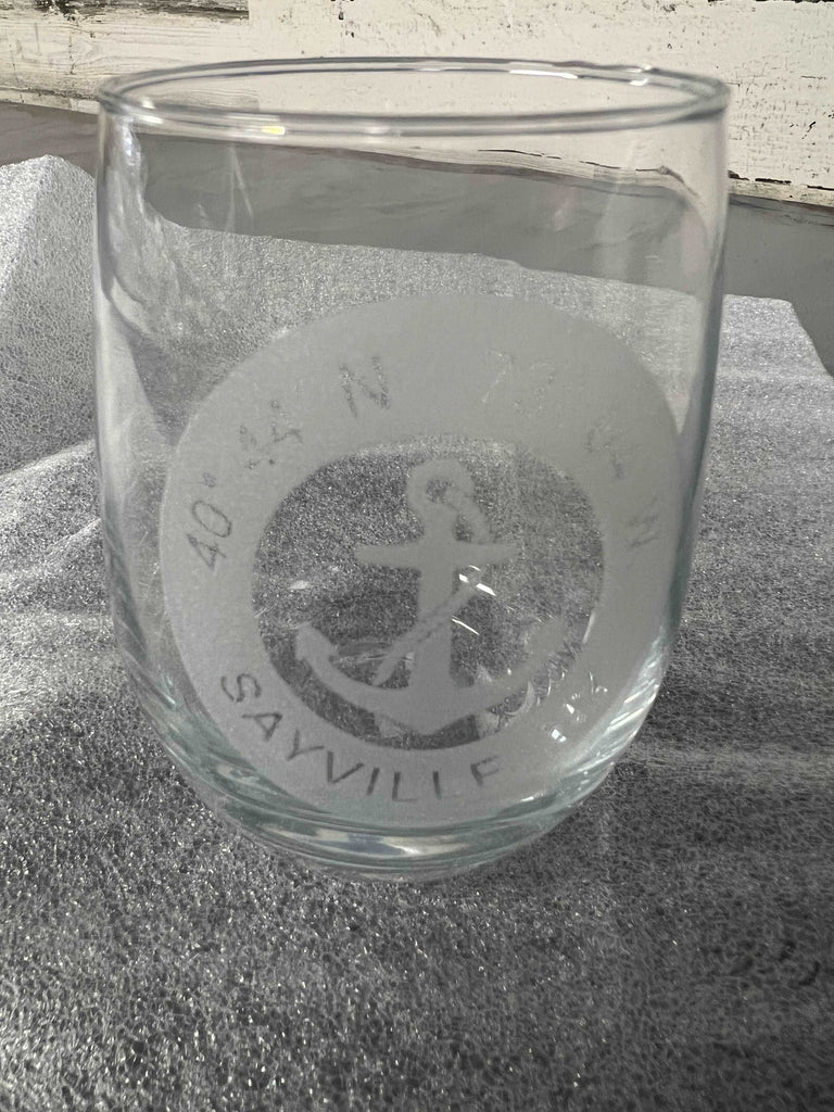 Custom town coordinates anchor wine glasses