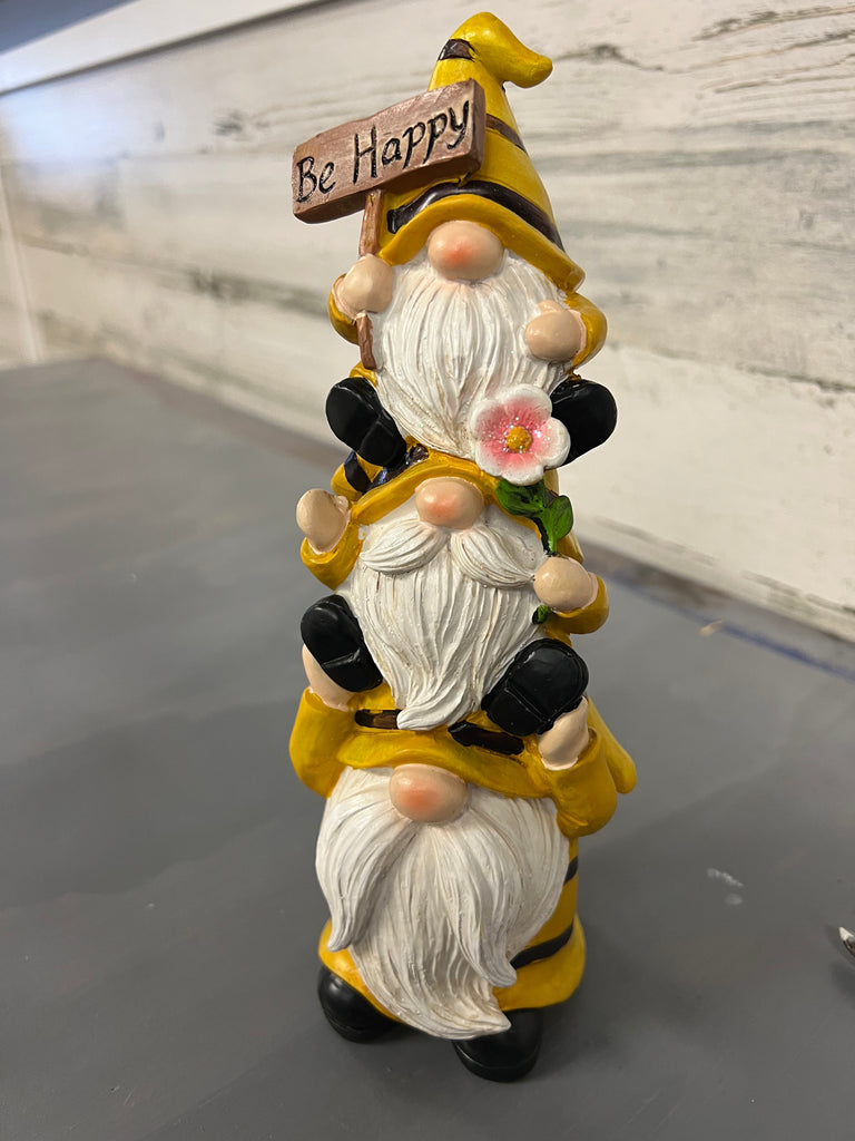 Stacked Bee Gnome Trio Garden Statuary